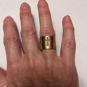 Cross Ring - Stainless Steel Adjustable Ring in Gold